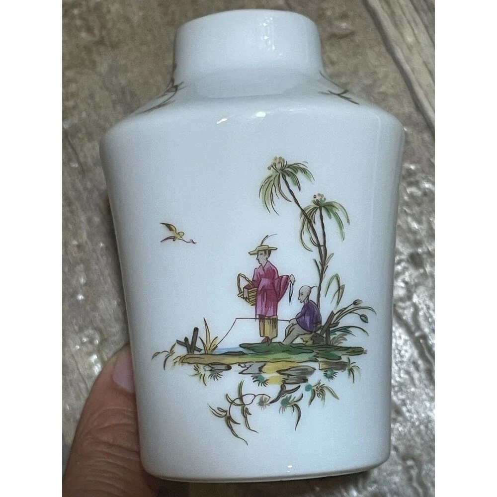 Limoges Raynaud & Co Bud Vase Oriental Asian Fishing Design White 3